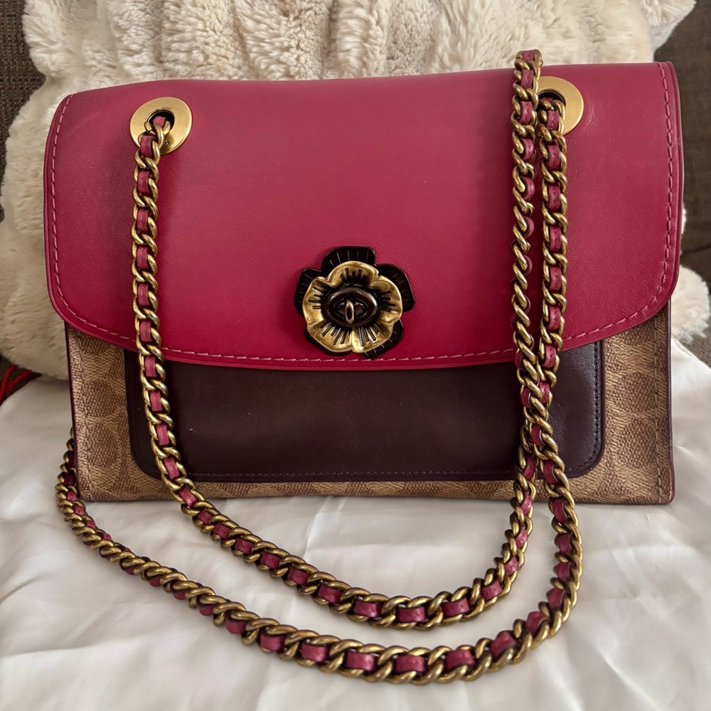 Coach Parker 30858 Leather Shoulder Bag Rose Flower Lock Like New! GORGEOUS!